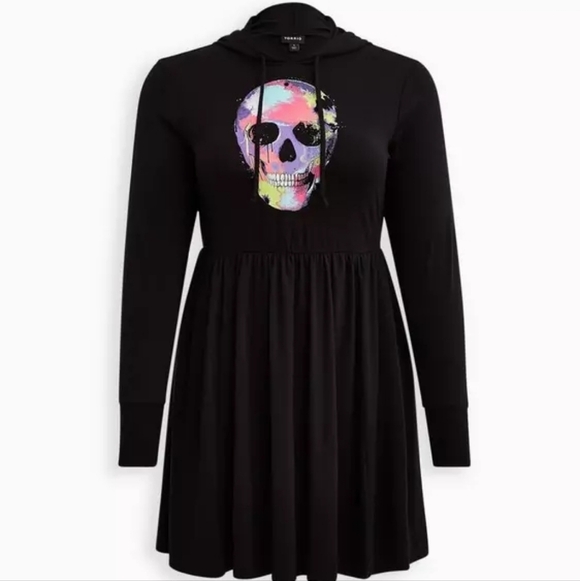 torrid Dresses & Skirts - Torrid Black Hooded Skull Graphic Dress – Super Soft Knit Pockets Size 2 NWOT